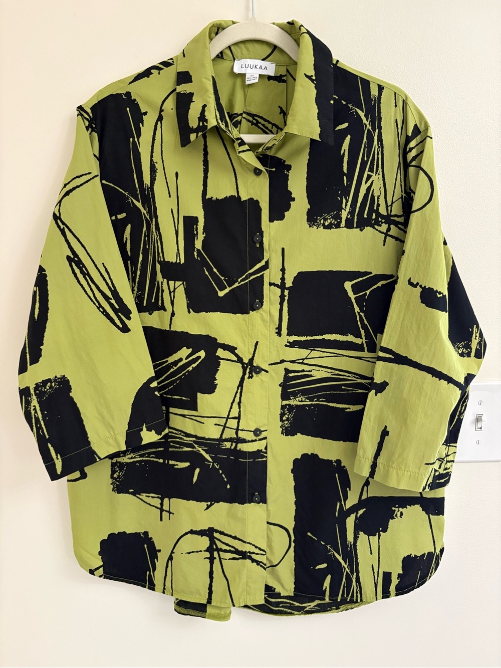 Luukaa Oversized Art-to-Wear Button down shirt 12 Green eco conscious Lagenlook
